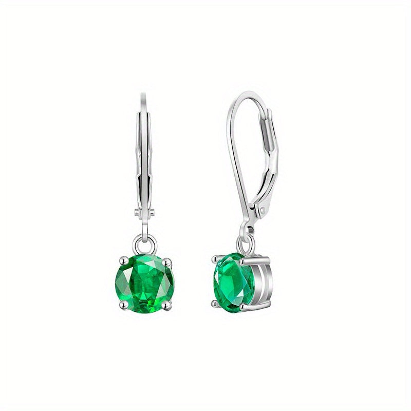 Zircon Drop Earrings - Bright & Vibrant Dangle Aretes, Leverback Hoop for Girls