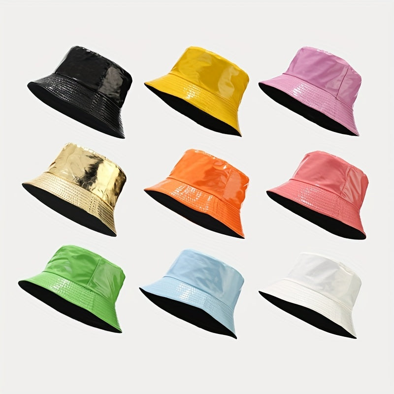 Unisex Candy Bucket Hat Leather Waterproof Fisherman Cap