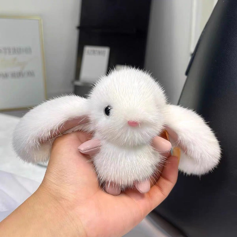 2pcs Rabbit Pendant Plush Toy Keychain for Backpack or Car Keys Party Style