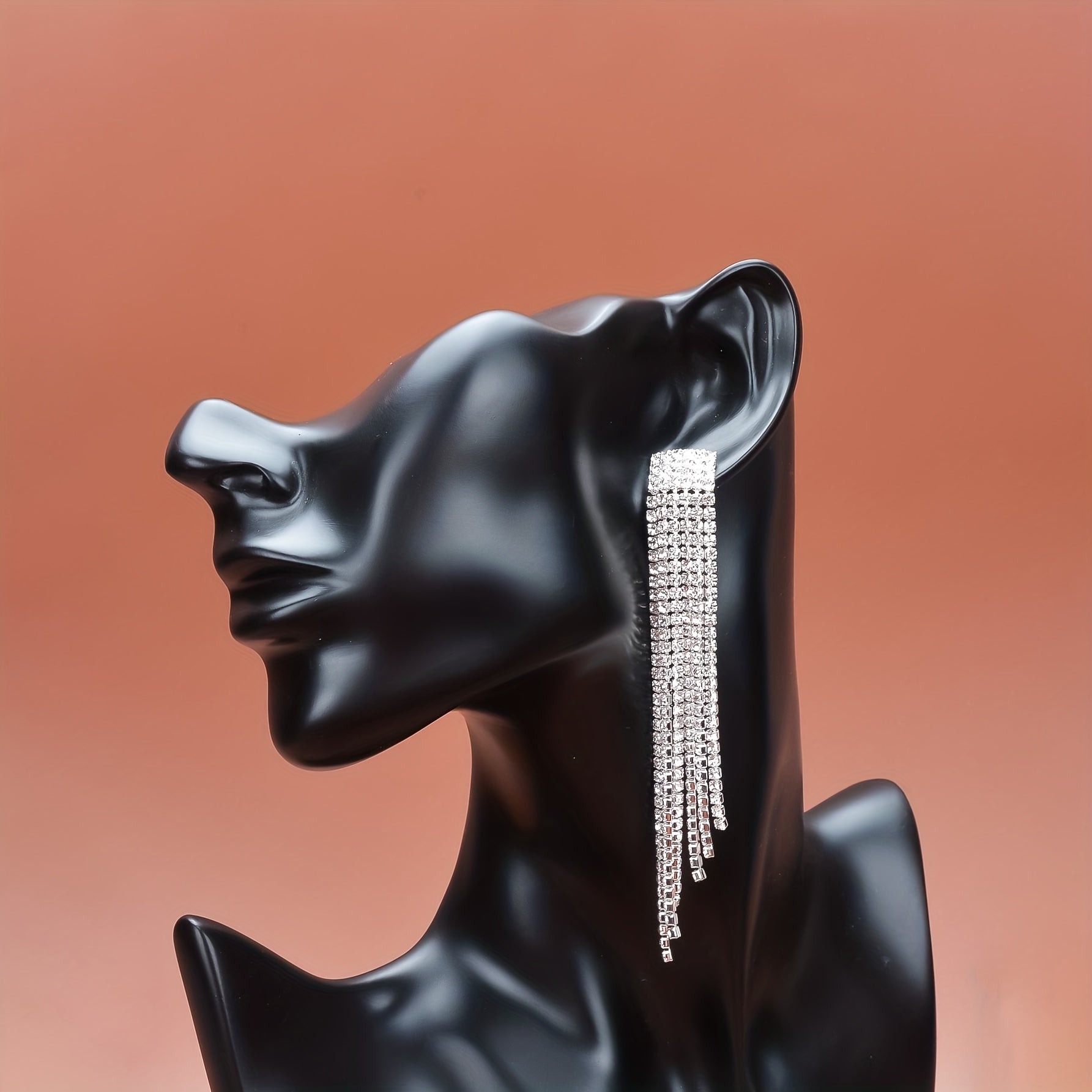 Sparkling Rhinestone Tassel Earrings Copper Silver Plated