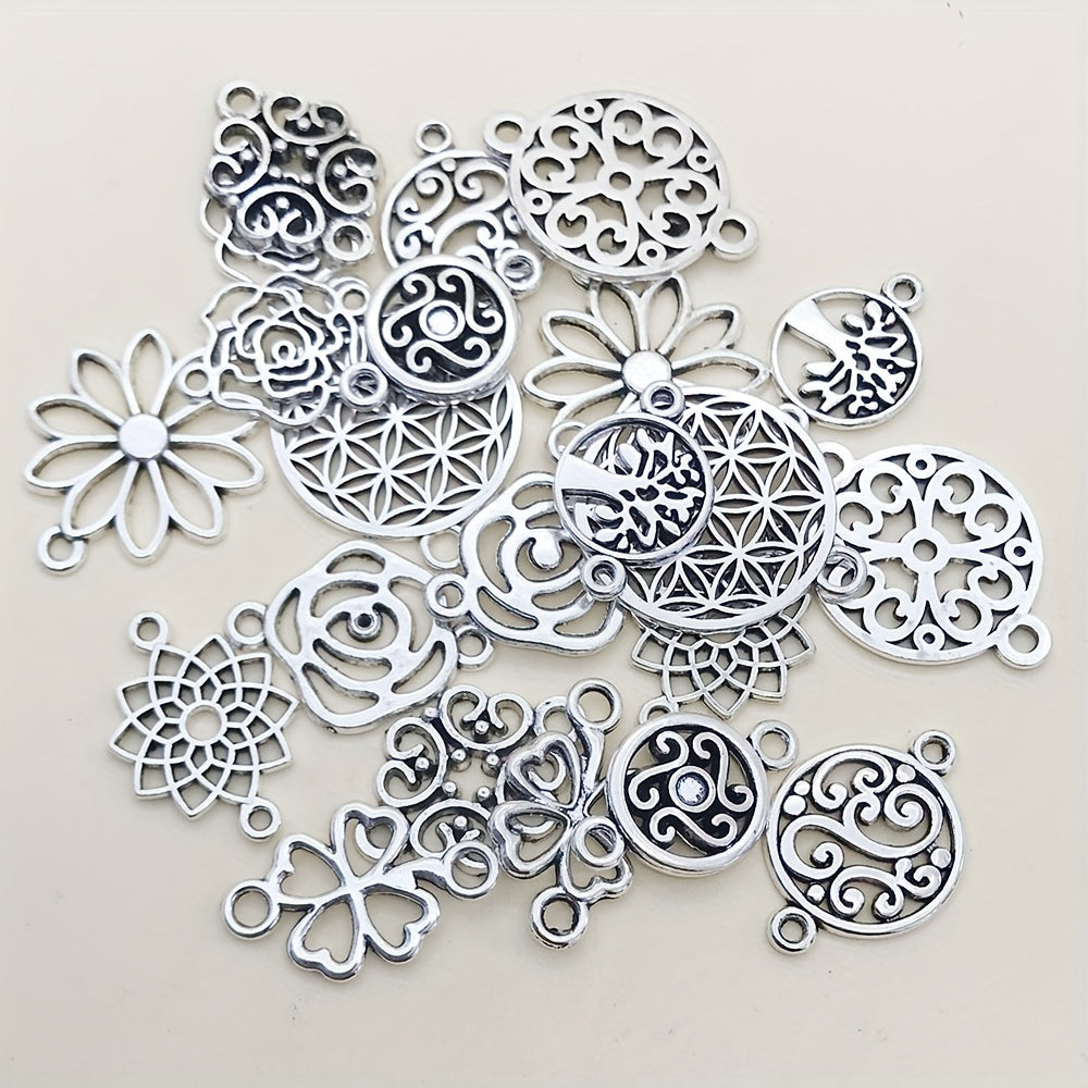 20pcs Antique Silver Flower Connector Charms Pendants for Jewelry Making