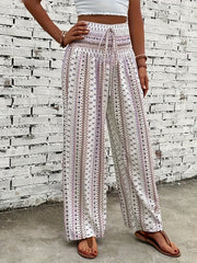 Geo Striped Print High Waist Loose Trousers