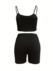  Lemon & Letter Print Cami Crop Top & Shorts 2 Piece Set