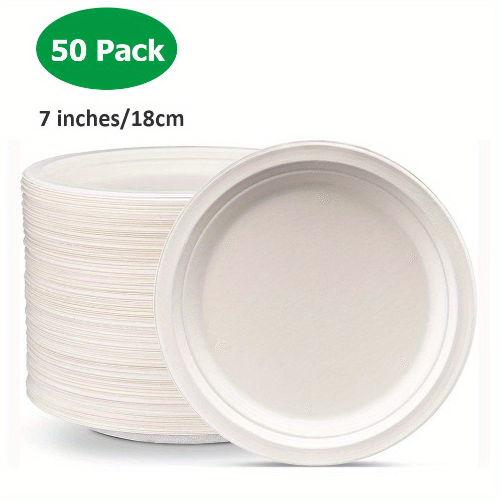 50pcs 15-17" Compostable Bagasse Plates Eco Friendly Biodegradable