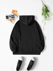 Solid Letter Print Hooded Sweatshirt Women's Clothing