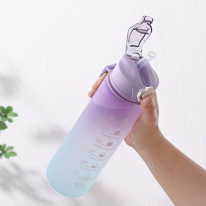 300ml 750ml Motivational Water Bottle With Straw & Time Marker