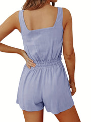Drawstring Waist Romper Jumpsuit with Pockets