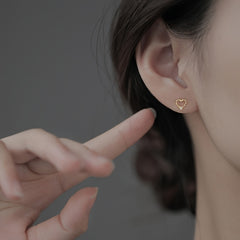 Delicate Hollow Heart Shape Stud Earrings 14K Plated