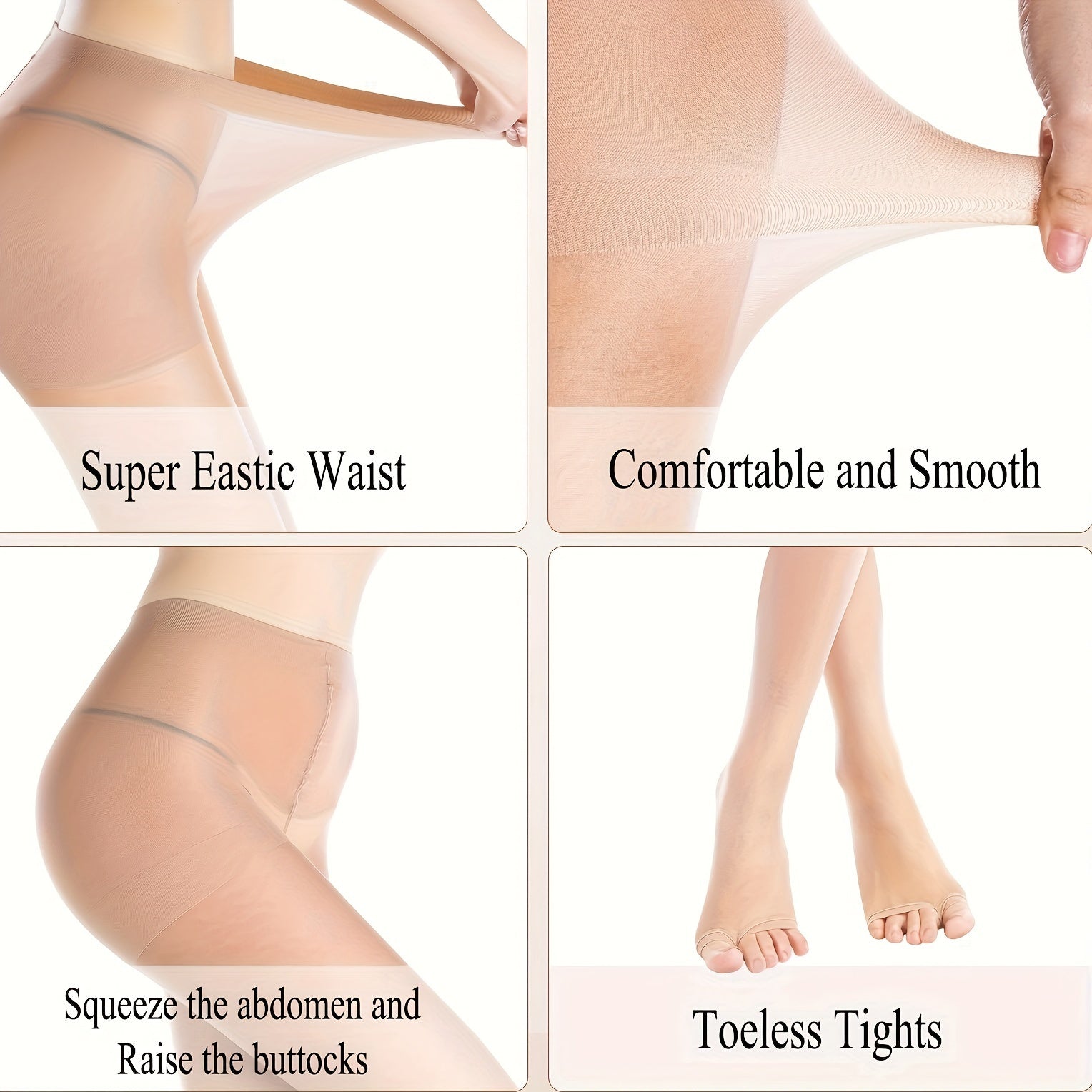 3 Pack Toeless High Waist Sheer Pantyhose
