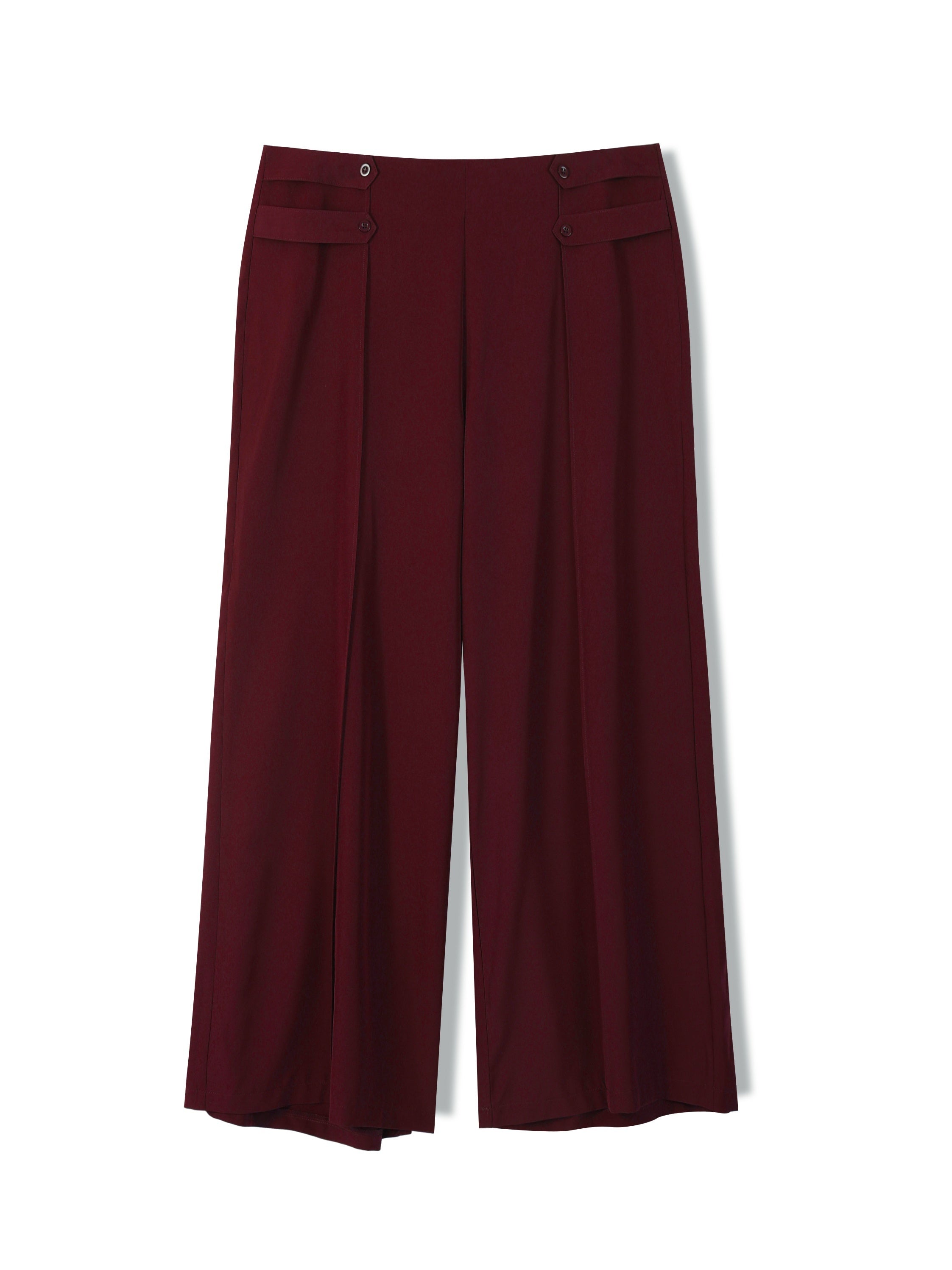  Women's Wide Leg Trousers Button Detail High Rise Solid Stitching