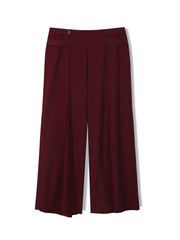  Women's Wide Leg Trousers Button Detail High Rise Solid Stitching