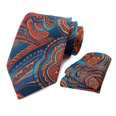 Men's Jacquard Tie Square Set Floral Wedding Tie Pocket Square