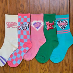 5 Pairs Heart & Letter Print Socks Women's Mid Tube Stockings Hosiery