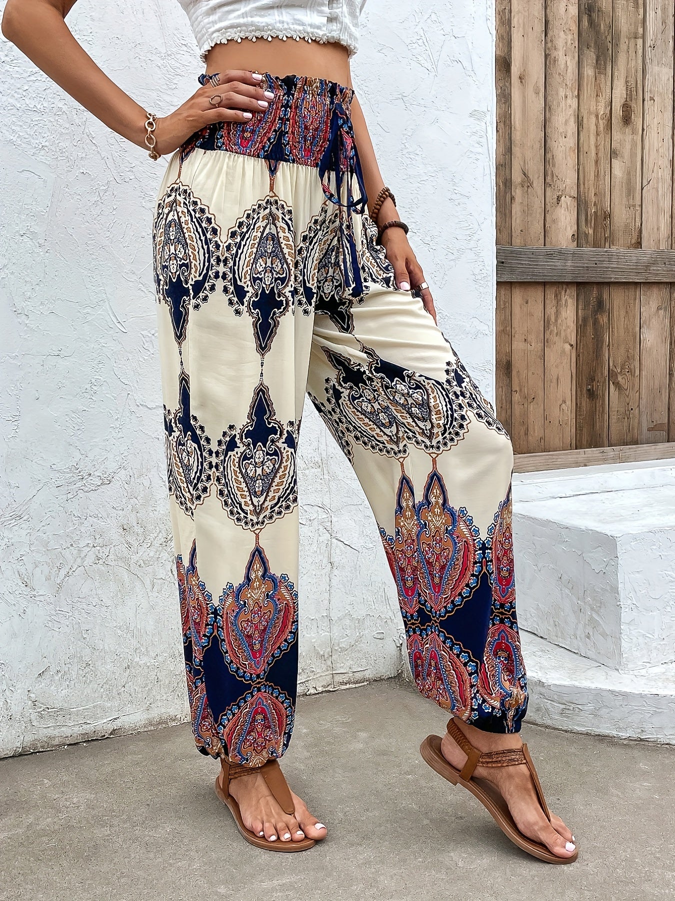 Tribal Print Elastic Waist Pants for Women