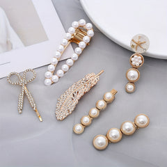 6pcs Faux Pearls Hair Clips Bling Hair Pins Headwear For Girls