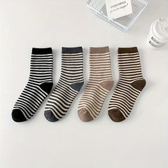 4 Pairs Striped Crew Socks Women's Stockings