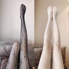 Cross Pattern Fishnet Tights High Waist Mesh Pantyhose Women's Stockings