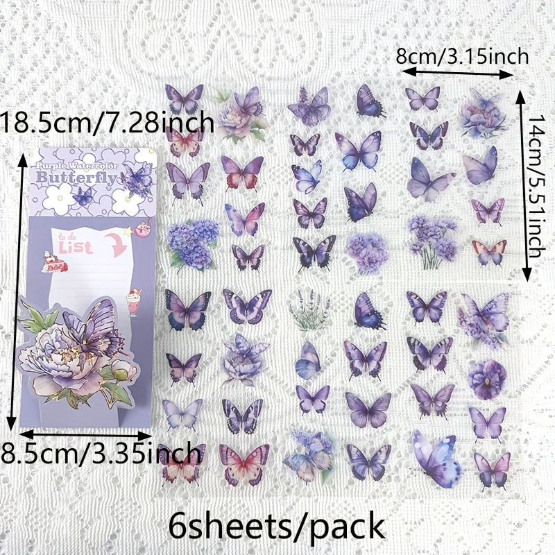 6 Sheets Floral Butterfly Stickers Self Adhesive Decals with Golden Accents