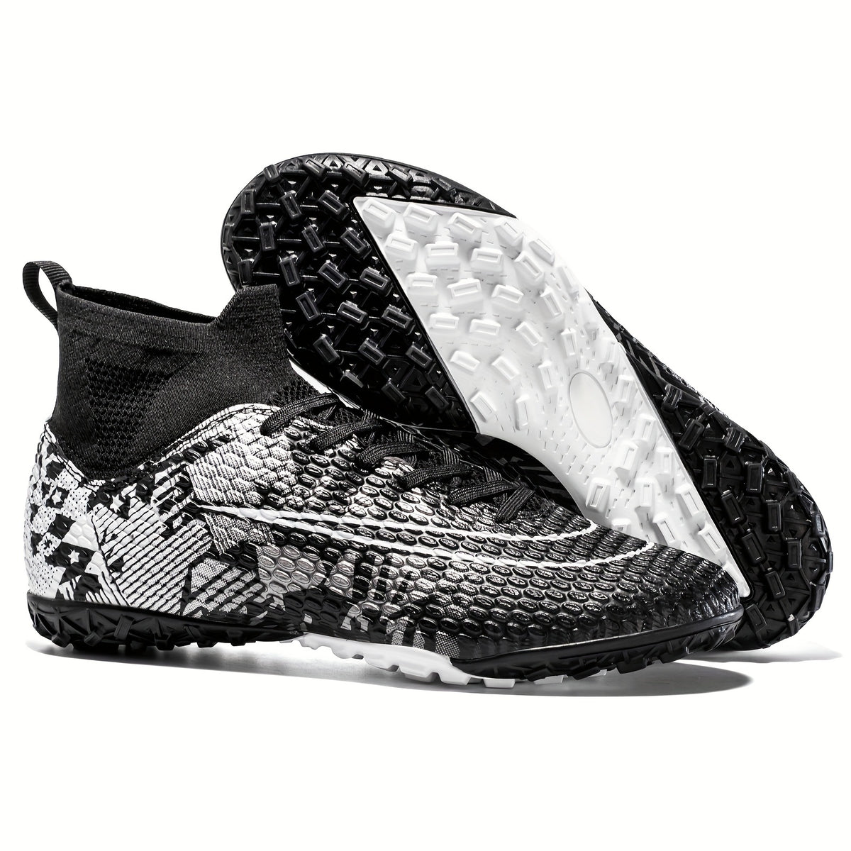 Boy's High Top Turf Soccer Cleats Anti-Skid Lace Up TF Football Boots