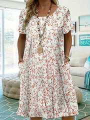  Floral Print Short Sleeve Smock Dress With Pockets