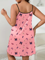  Butterfly Print Round Neck Sleep Dress