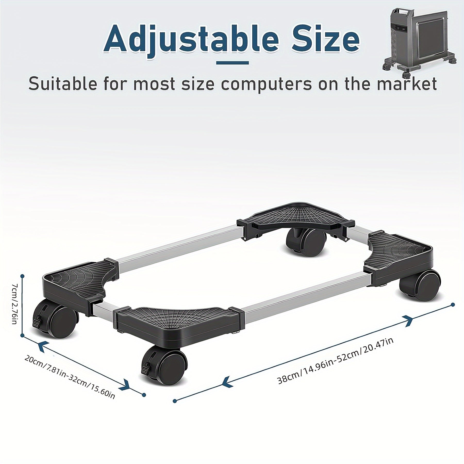 Adjustable Computer Tower Stand with 4 Wheels, Fits Most PC