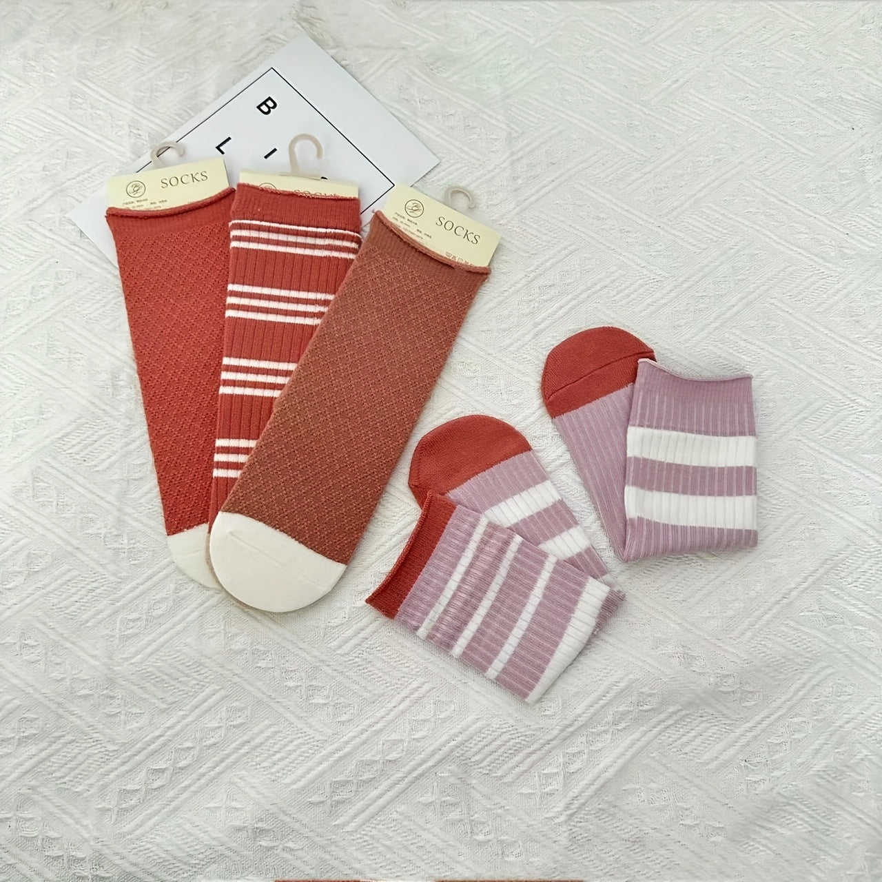 3 Pairs Striped Floor Socks Warm Mid Tube Women's Stockings