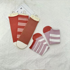 3 Pairs Striped Floor Socks Warm Mid Tube Women's Stockings