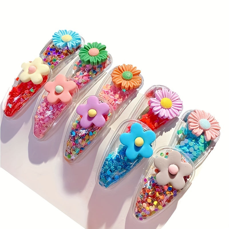 5 Pcs Sparkle Fruit Snap Hair Clips for Girls - Quicksand Bling Sequin Hairpins
