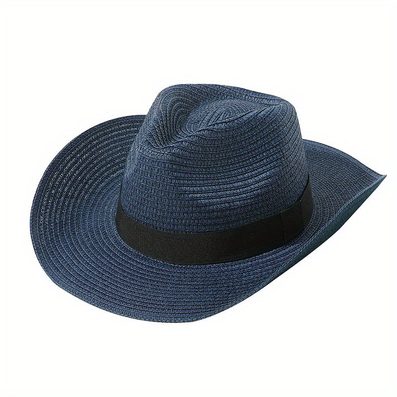 Candy Jazz Fedora Cap Rolled Brim Vintage Sun Hat Outdoor Breathable Straw Hat