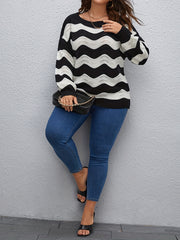  Casual Sweater Women's Plus Wave Pattern Long Sleeve Round Neck
