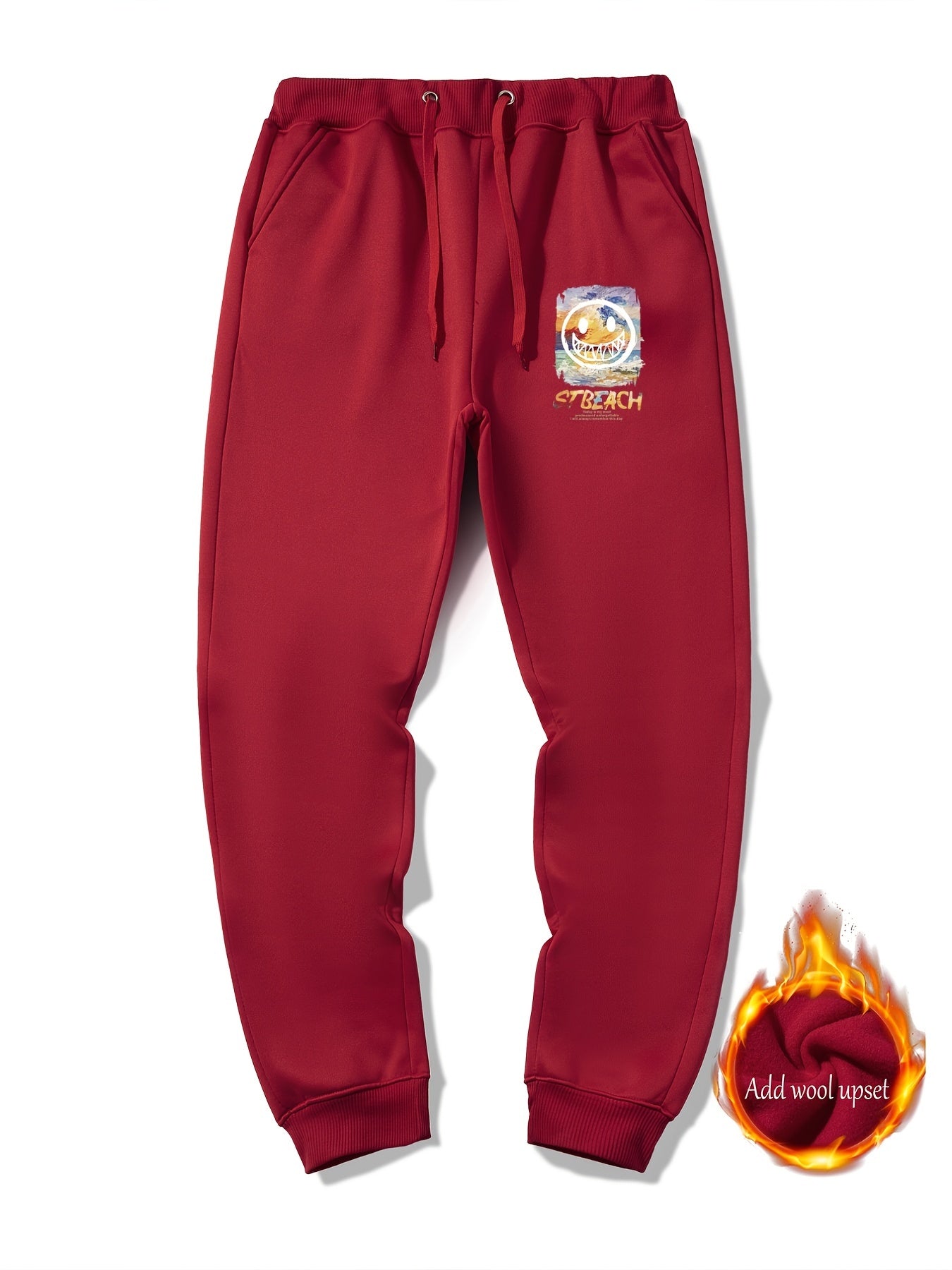 Men s Casual Warm Loose Sweatpants Winter Cartoon Print Jogger