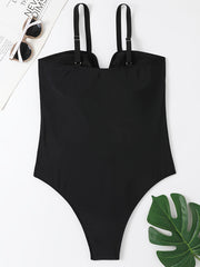  Fish Print Cut Out One Piece Swimsuit