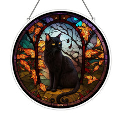 Cat In The Forest Acrylic Window Hanging 15.5x9.5x0.9in Halloween Decor