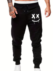 Smile Face Print Men's Sports Pants Casual Drawstring Jogging Trousers