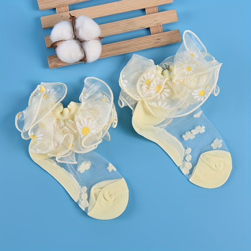 Girls Sunflower Pattern Lace Ruffled Princess Socks