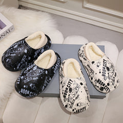 Boys Cartoon Plus Fleece House Shoes - Non Slip Soft Walking Shoes