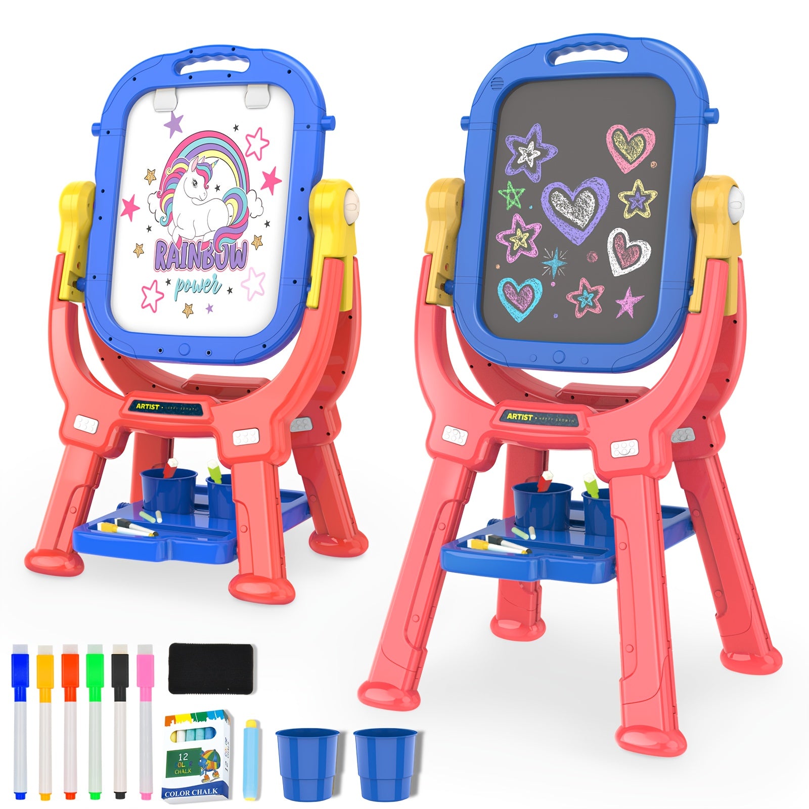 Kids Adjustable Standing Art Easel with Magnetic Drawing Board
