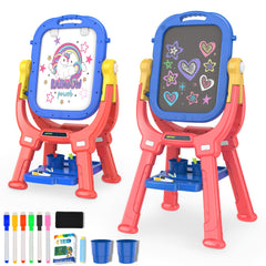 Kids Adjustable Standing Art Easel with Magnetic Drawing Board
