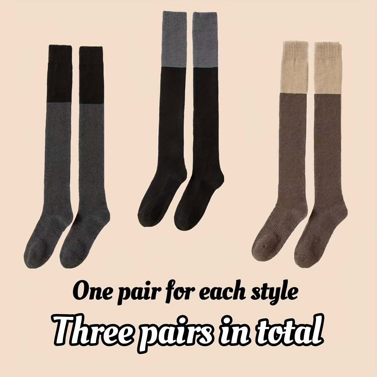 3 Pairs Colorblock Thigh High Socks Over The Knee Stockings