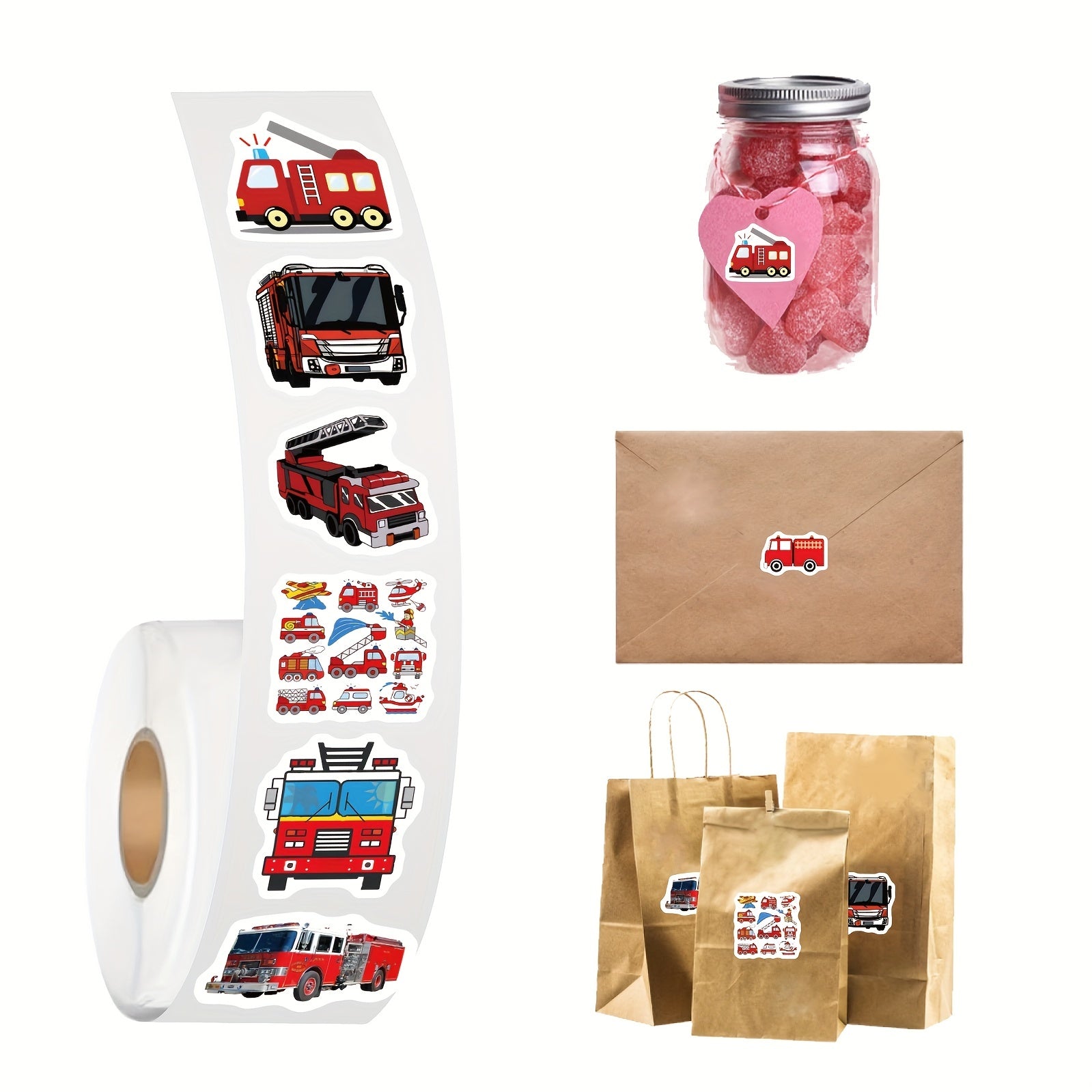 500pcs Fire Truck Stickers Roll Vinyl Waterproof Stickers For Party Decor