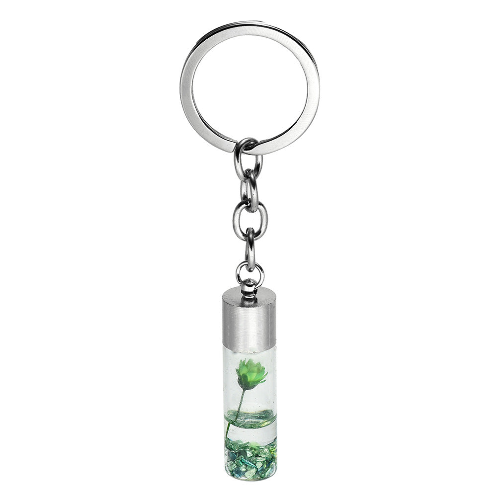 Glass Wish Bottle Keychain Dried Flower Pendant Charms Key Ring