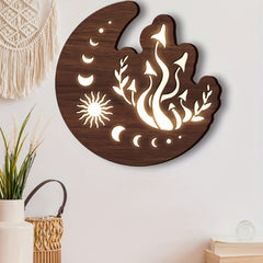 Wooden Moon Stars Night Light Wall Decoration LED Energy-saving Emergency Light