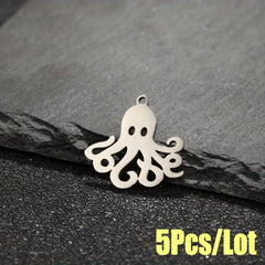 5PCS Stainless Steel Octopus Charms For DIY Jewelry Making