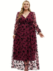  Women's Floral Print Surplice Neck Mesh Dress