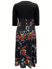  Colorblock Floral Print Maxi Dress