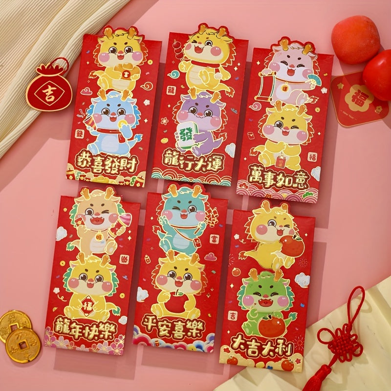 6 12pcs Dragon Year Red Envelope Cartoon 3D Lucky Universal Red Envelope