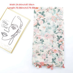 Floral Fringe Trim Scarf Shawl Wrap Head Wrap Casual Decoration Gift