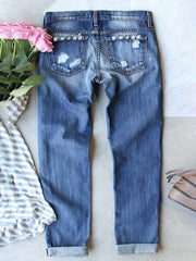  Daisy Print Leopard Patched Ripped Button Fly Jeans