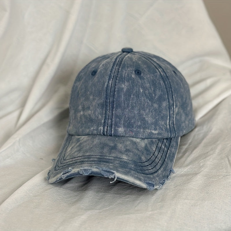 Unisex Breathable Ripped Baseball Cap w/ Letter Embroidery